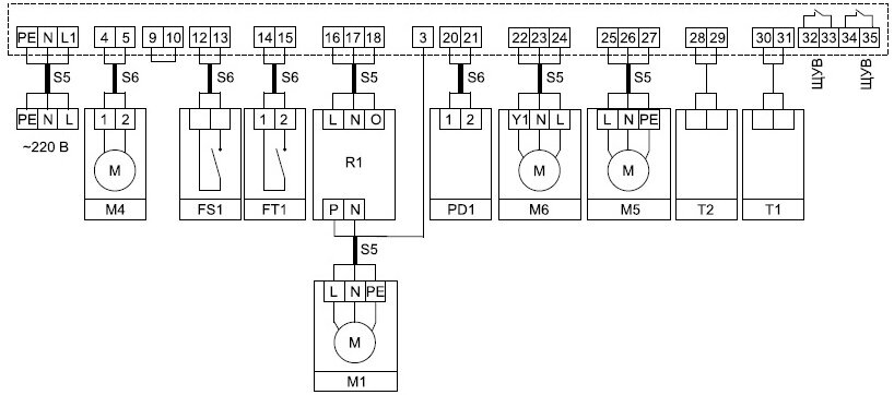 Схема подключения ЩУП-2,0 (220), управление вентилятором симисторным регулятором СРМ